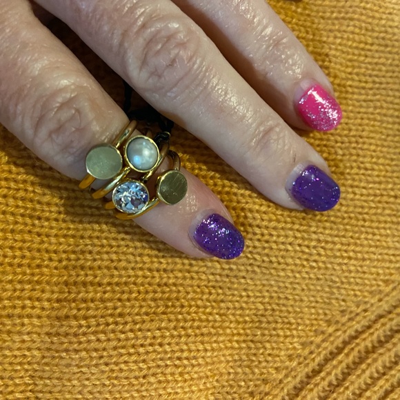 NEW Marc Jacobs Womens Crystal Pearl ANTINUE GOLD TONE Cabochon Mini Ring Set - Picture 2 of 6